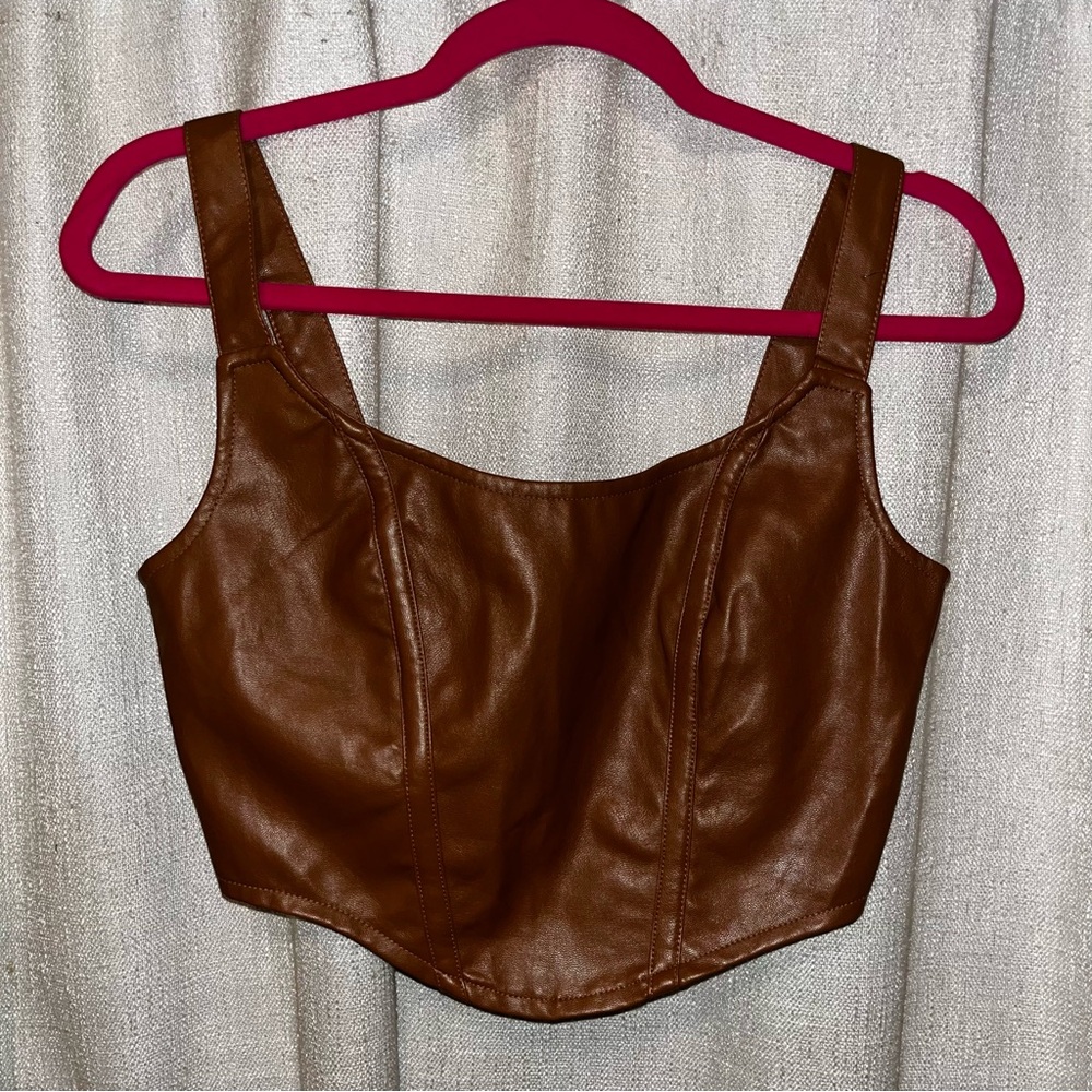 NAANAA | camel faux leather corset top